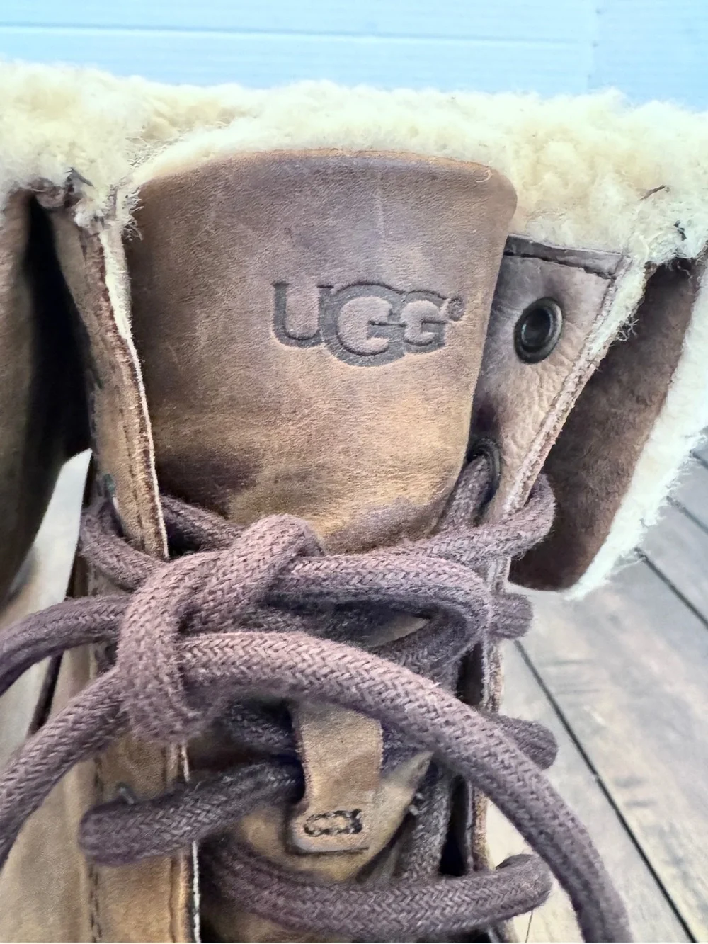 UGG Zea Wedge Winter Boots Womens Size 7 EUR 38 Brown Leather Sheepskin Gorpcore